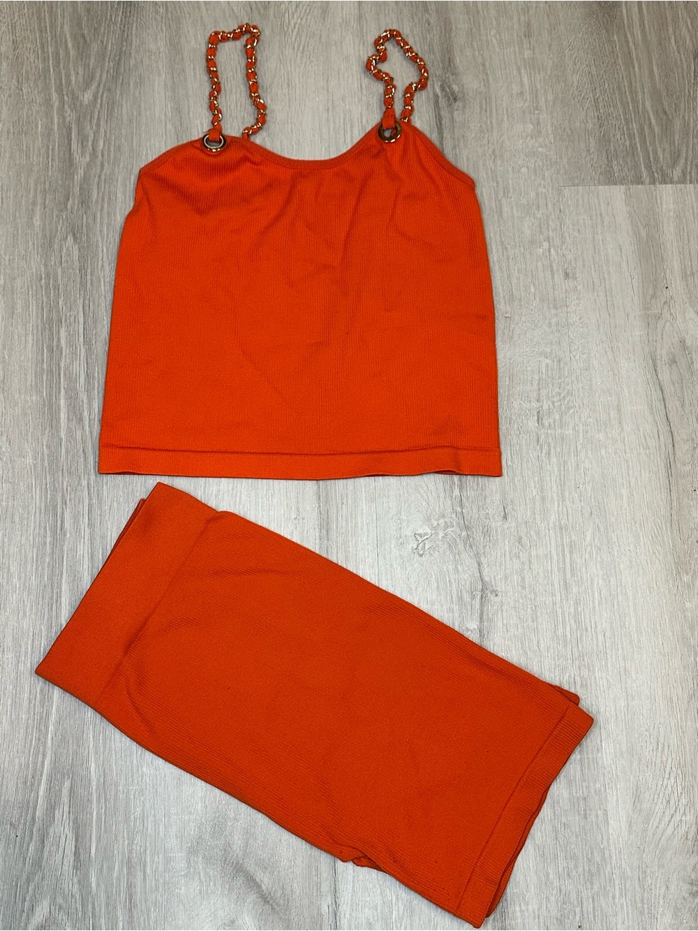 2-Piece Orange Chain Strap Crop Top and Short Set